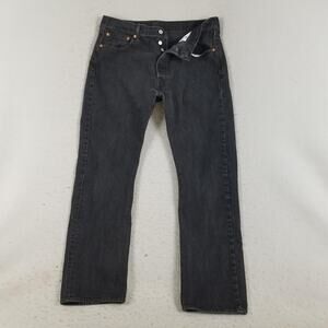 Levis 501 Jeans Mens 36x32 Black Button Fly Straight Leg Denim Classic 501-0660